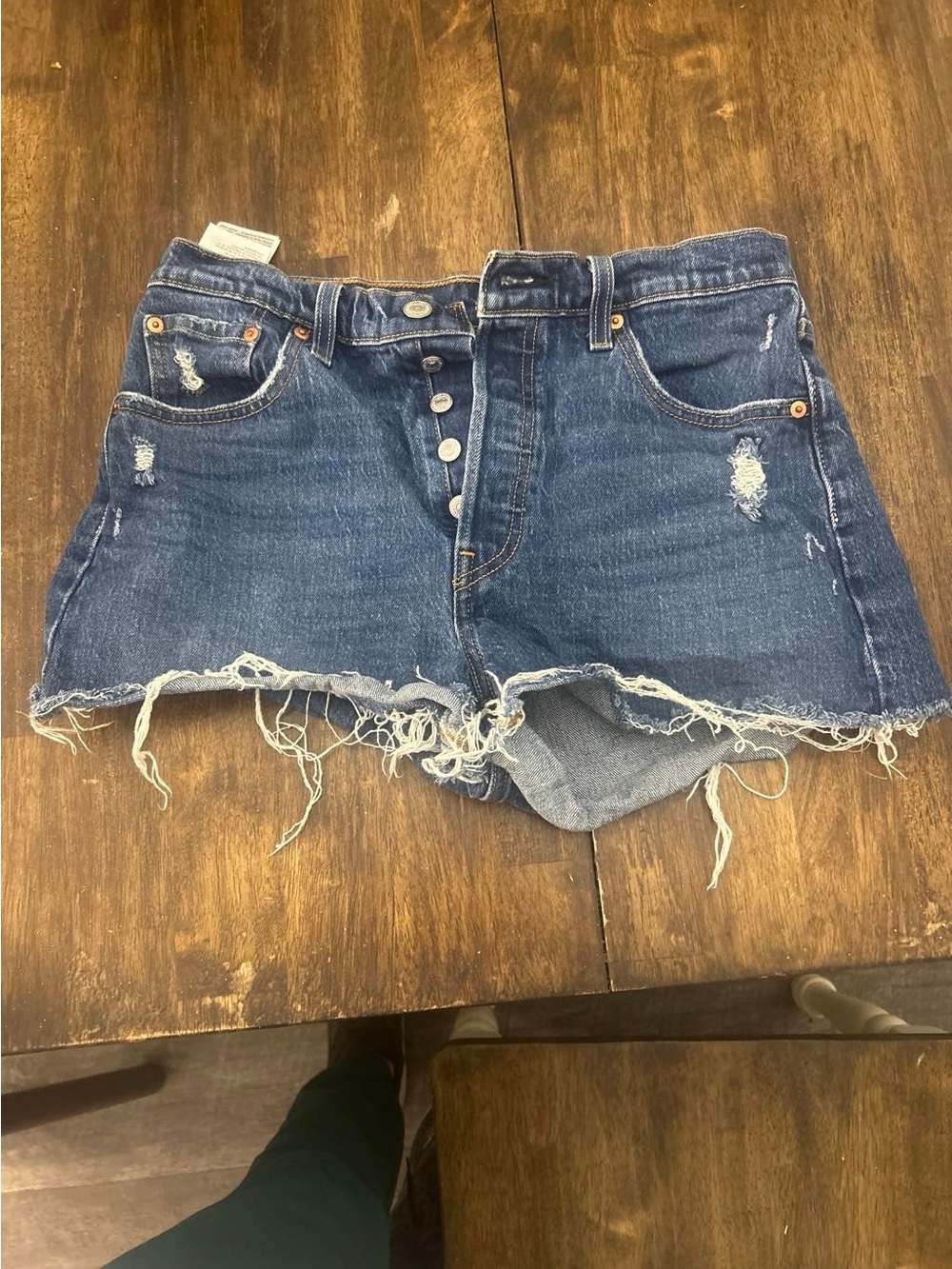 Levi's Distressed Dark Blue Denim Cutoff Shorts